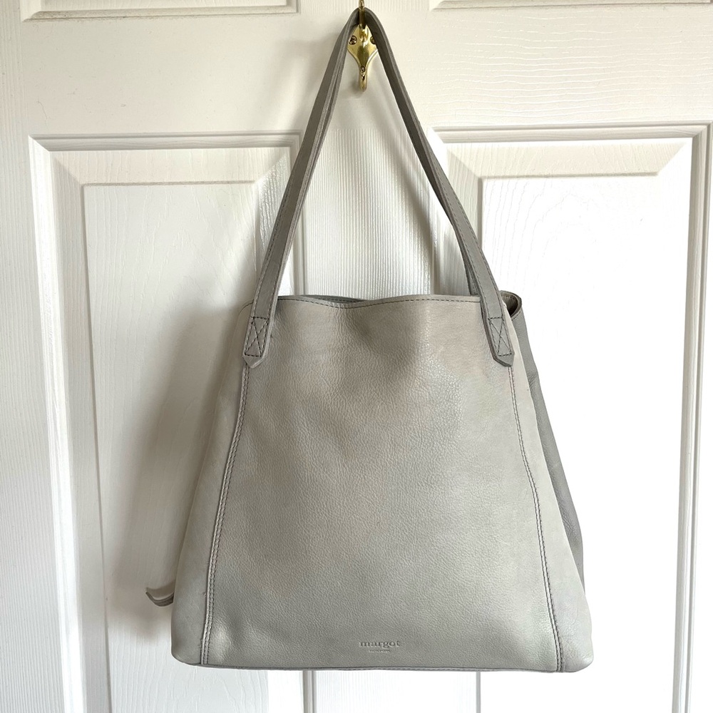 Gray Leather Shoulder Bag
